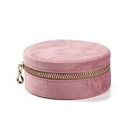 Round Velvet Jewelry Storage Zipper Boxes, Portable Travel Jewelry Case for Rings Earrings Bracelets Storage, Flamingo, 10.5x4.5cm(CON-P021-02A)