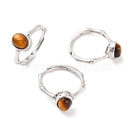 Oval Natural Tiger Eye Adjustable Rings, Brass Ring for Women, Long-Lasting Plated, Lead Free & Cadmium Free, Platinum, Inner Diameter: 18mm(RJEW-Q817-04P-13)