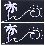 Beach Theme PVC Cartoon Self Adhesive Car Stickers, Waterproof Coconut Tree with Sun Car Decorative Decals for Car Decoration, White, 92~93x174~182x0.2mm(FIND-WH0152-165B)
