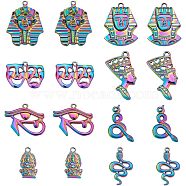 CHGCRAFT 16Pcs 8 Style Plated Alloy Pendants, Cadmium Free & Lead Free, for Religion, Snake & Drama Mask & Pharaoh, Rainbow Color, 22.5~39x14~31x2~8mm, Hole: 1.8~2.5mm, 2pcs/style(FIND-CA0005-90)