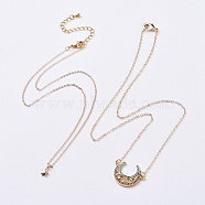 Brass Pendant Necklace Sets, with Cubic Zirconia, Brass Findings and Cable Chains, Cardboard Jewelry Set Boxes, Moon & Star, Real 18K Gold Plated, 14.96 inch(38cm) and 17.32 inch(44cm), 2pcs/set(NJEW-JN02485)