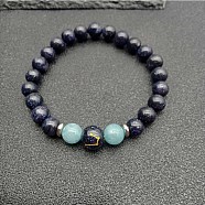 Aquarius Round Synthetic Blue Goldstone & Natural Gems Stretch Bracelets for Women Men(EA3132-3)