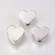 Brass Beads, Heart, Platinum, 6.5x8x2.5mm, Hole: 1.5mm(X-KK-E735-30P)