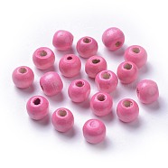 Dyed Natural Wood Beads, Round, Lead Free, Pink, 10x9mm, Hole: 3mm(X-WOOD-Q006-10mm-07-LF)