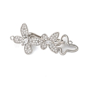 Brass Micro Pave Clear Cubic Zirconia Fold Over Clasps, Butterfly, Platinum, 38mm, Hole: 1.2mm(KK-S382-01P)