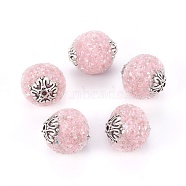 Handmade Indonesia Beads, with Metal Findings, Round, Antique Silver, Pink, 19.5x18.5~19mm, Hole: 1.5mm(IPDL-P003-16F)