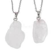 Natural Quartz Crystal Nugget Pendant Necklaces, with 304 Stainless Steel Cable Chains, 15.55~15.94 inch(39.5~40.5cm)(NJEW-JN04507-05)