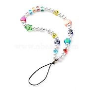 ABS Plastic Imitation Pearl and Imitate Austrian Crystal Bicone Glass Beads Mobile Straps, with Resin Beads, Acrylic Beads, Handmade Polymer Clay Beads, Nylon Thread and ABS Plastic Beads, Heart & Star & Smiling Face, Colorful, 19cm(HJEW-JM00554)