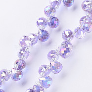 Transparent Glass Beads Strands, Top Drilled Beads, AB Color Plated, Faceted Teardrop, Purple, Teardrop: 9.5x8mm, Hole: 0.8mm, Beads: 3~4x2.5~3.5mm, about 100pcs/strand, 23.62 inch(60cm)(X-GLAA-T006-14H)