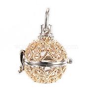 Rack Plating Brass Cage Pendants, For Chime Ball Pendant Necklaces Making, Hollow Round, Platinum & Golden, 25x20x19mm, Hole: 6x6mm, inner measure: 16mm(KK-R036-02)