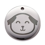 Stainless Steel Pendants, Manual Polishing, Flat Round with Dog, Stainless Steel Color, 20x1.4mm, Hole: 1.6mm(STAS-G252-03P)