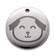 Non-Tarnish Stainless Steel Pendants, Manual Polishing, Flat Round with Dog, Stainless Steel Color, 20x1.4mm, Hole: 1.6mm(STAS-G252-03P)