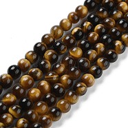 Natural Tiger Eye Beads Strands, Grade A, Round, Goldenrod, 4mm(X-G-G099-4mm-4)