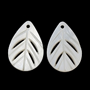 Natural Freshwater Shell Pendants, Leaf Charms, Seashell Color, 23x16x1.5mm, Hole: 1.2mm(BSHE-P033-11)