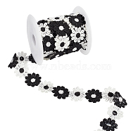 Polyester Lace Trim, Daisy Pattern, Black, 1"(25mm), 7.5yards/roll(6.8m/roll)(OCOR-AR0001-03)