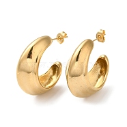 Ion Plating(IP) 304 Stainless Steel Round Earrings, Half Hoop Earrings, Real 18K Gold Plated, 31.5x15.5mm(X-EJEW-K244-30G)