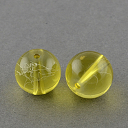 Drawbench Transparent Glass Beads Strands, Spray Painted, Round, Goldenrod, 6mm, Hole: 1.3~1.6mm, about 133pcs/strand, 31.4 inch(X-GLAD-Q012-6mm-06)