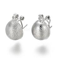 Alloy Stud Earring Findings, French Clip Earrings, with Loop, Half Round/Dome, Platinum, 17x13mm, Hole: 2mm, Pin: 0.8mm(PALLOY-A061-04P)