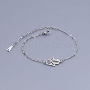 201 Stainless Steel Link Bracelets, with Lobster Claw Clasps, Hamsa Hand, Stainless Steel Color, 6-7/8 inch(17.5~17.6cm)(BJEW-T011-JN494-1)
