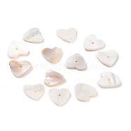 Natural Freshwater Shell Charms, Heart, 12~13x12~12.5x1.5~1.8mm, Hole: 1.2mm(BSHE-B003-15)