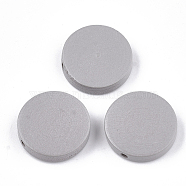 Painted Natural Wood Beads, Flat Round, Light Grey, 19~20x4~5mm, Hole: 2mm(WOOD-S049-02C-07)