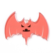 Halloween Translucent Acrylic Pendants, Bat, Light Salmon, 30.5x39.5x2mm, Hole: 1.6mm(OACR-B001-02E)