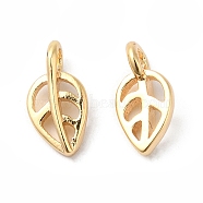 Brass Charms, Hollow, Leaf Charm, Real 18K Gold Plated, 11x5.5x4mm, Hole: 2mm(KK-P234-12G)