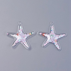 PVC Plastic Big Pendants, with Paillette/Sequin, Starfish/Sea Stars, Misty Rose, 67x63x4mm, Hole: 3mm(KY-L075-03G)