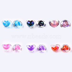 Transparent Acrylic Beads, UV Plating & Rainbow, Bead in Bead, Half Drilled Beads, Heart, Mixed Color, 13.5x18x13.5mm, Half Hole: 3.5mm(X-TACR-S148-06-M)