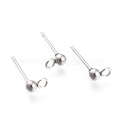 304 Stainless Steel Ball Stud Earring Findings, with Loop, Stainless Steel Color, 14x3mm, Hole: 1.8mm, Pin: 0.7mm(STAS-M274-009-P)