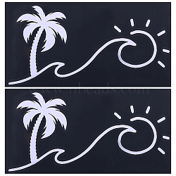 Beach Theme PVC Cartoon Self Adhesive Car Stickers, Waterproof Coconut Tree with Sun Car Decorative Decals for Car Decoration, White, 92~93x174~182x0.2mm(FIND-WH0152-165B)
