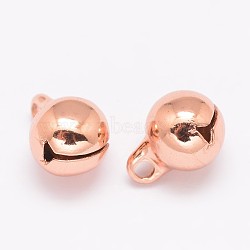 Brass Small Bell Charms, Cadmium Free & Nickel Free & Lead Free, Real Rose Gold Plated, 13x10mm, Hole: 2mm(X-KK-P046-01RG-10mm-NR)