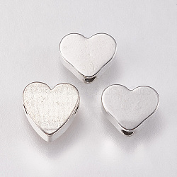 Brass Beads, Heart, Platinum, 6.5x8x2.5mm, Hole: 1.5mm(X-KK-E735-30P)