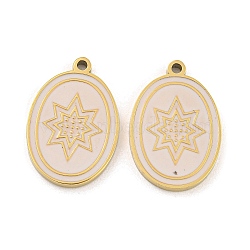 316 Surgical Stainless Steel Enamel Pendants, Oval with Star Charm, Golden, Snow, 17x11x1.5mm, Hole: 1.2mm(STAS-M073-08G)