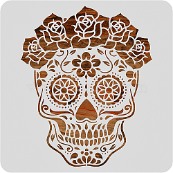 Large Plastic Reusable Drawing Painting Stencils Templates, for Painting on Scrapbook Fabric Tiles Floor Furniture Wood, Square, Skull Pattern, 300x300mm(DIY-WH0172-681)