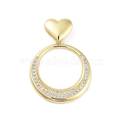 Rack Plating Brass Micro Pave Clear Cubic Zirconia Pendants, Long-Lasting Plated, Lead Free & Cadmium Free, Ring, 39mm, Hole: 4x7.5mm, ring: 31x28.5x3mm(KK-H474-19G-03)