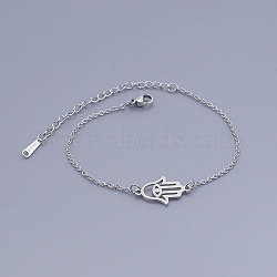 201 Stainless Steel Link Bracelets, with Lobster Claw Clasps, Hamsa Hand, Stainless Steel Color, 6-7/8 inch(17.5~17.6cm)(BJEW-T011-JN494-1)