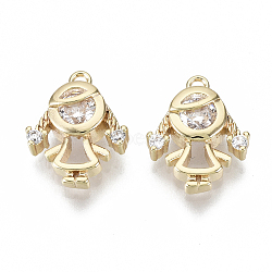 Brass Micro Pave Cubic Zirconia Charms, Nickel Free, Girl, Clear, Real 18K Gold Plated, 12x10x4mm, Hole: 1mm(X-KK-N232-47-NF)