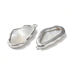 Natural White Shell Pendants, Brass Nuggets Charms, Platinum, 22x11x2.5mm, Hole: 1.4mm(BSHE-Z003-02P)