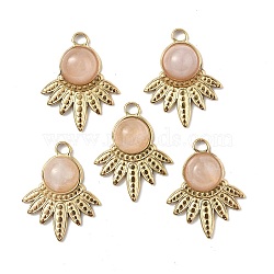 Natural Rose Quartz Pendants, Maple Leaf Charms, with Vacuum Plating Real 18K Gold Plated 201 Stainless Steel Findings, 23x18.5x5.5mm, Hole: 1.8mm(STAS-C064-VC895)