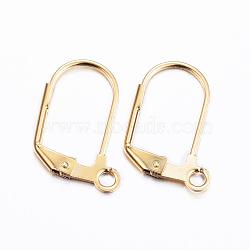 304 Stainless Steel Earrings, Leverback Earring Findings, with Loop, Golden, 18x12x1.5mm, Hole: 2mm, Pin: 0.8mm(STAS-P166-11G)