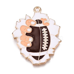 Rugby Theme Alloy Enamel Pendants, Light Gold, Rugby Charm, Coconut Brown, 33x23.5x2.5mm, Hole: 1.8mm(ENAM-T021-07KCG)