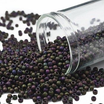 TOHO Round Seed Beads, Japanese Seed Beads, (85F) Frost Metallic Iris Purple, 11/0, 2.2mm, Hole: 0.8mm, about 5555pcs/50g