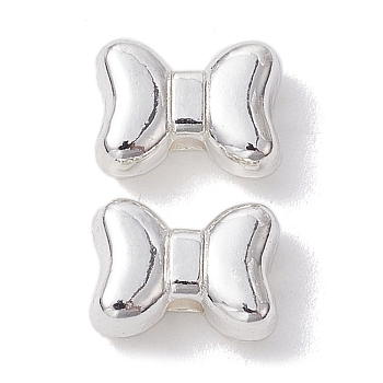 Alloy Beads, Long-Lasting Plated, Bowknot, Silver, 7x9.5x4.5mm, Hole: 2mm