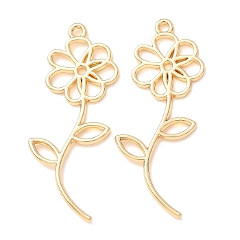 Alloy Pendants, Flower Charms, Rack Plating, Long-Lasting Plated, Lead Free & Cadmium Free, Cut-Out, Golden, 45x19x2mm, Hole: 1.8mm