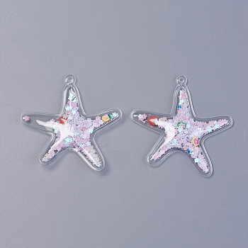 PVC Plastic Big Pendants, with Paillette/Sequin, Starfish/Sea Stars, Misty Rose, 67x63x4mm, Hole: 3mm
