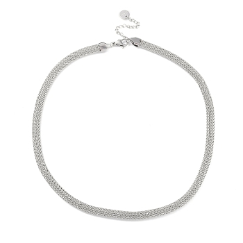 Non-Tarnish 304 Stainless Steel Mesh Chain Necklaces for Women, Stainless Steel Color, 17.87 inch(45.4cm), 6mm