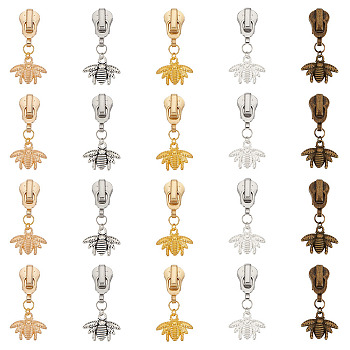 Alloy Replacement Zipper Sliders, Charm Zipper Pull, Bees Pattern, 4.1cm, 5pcs/set