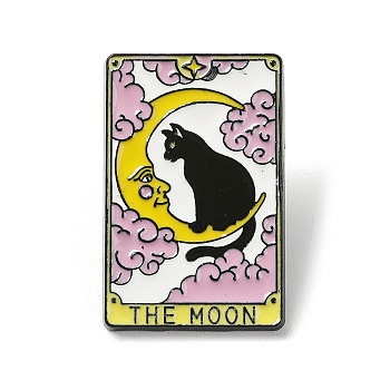 The Moon Tarot Card with Cat Enamel Pins, Black Alloy Badge for Women, Yellow, 29x18.5x1.5mm