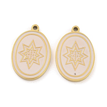 316 Surgical Stainless Steel Enamel Pendants, Oval with Star Charm, Golden, Snow, 17x11x1.5mm, Hole: 1.2mm